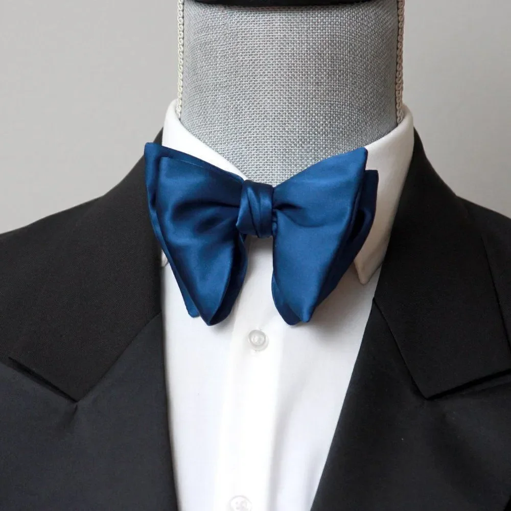 Men's Self-tied Bow‎ Tie 100%Silk Big Butterfly Blue Solid S641